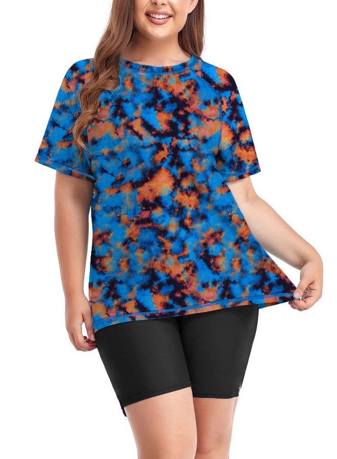 إينو طقم سباحة نسائي من قطعتين من إينو، مقاسات كبيرة، واقي من الشمس، بأكمام قصيرة وشورت قصير، حماية من الأشعة فوق البنفسجية 50+، مناسب لركوب الأمواج، بنقشة زهور برتقالية، مقاس 4XL - Image 2